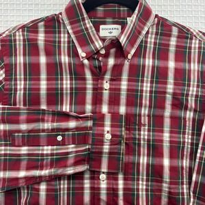 DOCKERS Mens Red Green Plaid Button Down Shirt Long Sleeve Classic Fit Casual